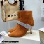 Jimmy Choo Heel 8.5cm KAZA Suede Booties Boots Orange with Crystal-Embellished Strap 2021