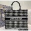 Dior Book Tote Bag in Houndstooth Embroidery Black 2021