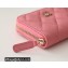 Chanel Classic Zipped Coin Purse AP0216 in Original Grained Calfskin Pink