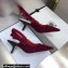 Dior Heel 6.5cm J'Adior Slingback Pumps Crocodile-Effect Embroidered Velvet Red 2021