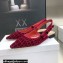 Dior J'Adior Slingback Ballerina Flats Crocodile-Effect Embroidered Velvet Red 2021