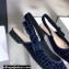 Dior J'Adior Slingback Ballerina Flats Crocodile-Effect Embroidered Velvet Dark Blue 2021