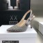 Dior Heel 9.5cm J'Adior Slingback Pumps Crocodile-Effect Embroidered Velvet Gray 2021