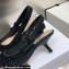 Dior Heel 6.5cm J'Adior Slingback Pumps Crocodile-Effect Embroidered Velvet Black 2021