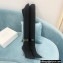 Balmain Heel 9.5cm Raven Thigh-high Boots Knit Black with Monogram Strap 2021