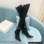 Balmain Heel 9.5cm Raven Thigh-high Boots Knit Black with Monogram Strap 2021