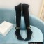Balmain Heel 9.5cm Raven Thigh-high Boots Knit Black with Monogram Strap 2021