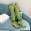 Balmain Heel 9.5cm Raven Thigh-high Boots Knit Green with Monogram Strap 2021