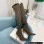 Balmain Heel 9.5cm Raven Thigh-high Boots Knit Brown with Monogram Strap 2021