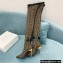 Balmain Heel 9.5cm Raven Thigh-high Boots Knit Brown with Monogram Strap 2021