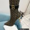 Balmain Heel 9.5cm Raven Thigh-high Boots Knit Brown with Monogram Strap 2021