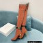 Balmain Heel 9.5cm Raven Thigh-high Boots Knit Orange with Monogram Strap 2021