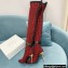 Balmain Heel 9.5cm Raven Thigh-high Boots Knit Red with Monogram Strap 2021