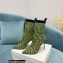 Balmain Heel 9.5cm Stretch Knit Skye Ankle Boots Green With Balmain Monogram 2021