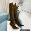 Balmain Heel 9.5cm Raven Thigh-high Boots Suede Khaki 2021