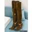 Balmain Okt Chain Detail Thigh-high Boots Suede Khaki 2021
