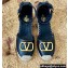 Valentino Leather VLogo Wedge Espadrilles Black