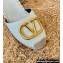 Valentino Leather VLogo Wedge Espadrilles White