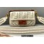 Fendi Mini Baguette Canvas Bag White with Embroidery 2021