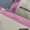 Balenciaga Navy XS Cabas Tote Bag in Cotton Canvas and Calfskin Pink/Light Beige 2021