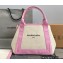 Balenciaga Navy Small Cabas Tote Bag in Cotton Canvas and Calfskin Pink/Light Beige 2021