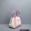 Balenciaga Navy Small Cabas Tote Bag in Cotton Canvas and Calfskin Pink/Light Beige 2021
