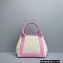 Balenciaga Navy Small Cabas Tote Bag in Cotton Canvas and Calfskin Pink/Light Beige 2021