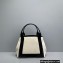 Balenciaga Navy Small Cabas Tote Bag in Cotton Canvas and Calfskin Black/Light Beige 2021