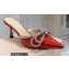 Mach & Mach Heel 6.5cm Double Bow Mules Iridescent Leather Red 2021