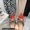Mach & Mach Heel 6.5cm Double Bow Mules Iridescent Leather Red 2021