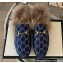 Gucci Wool Fur Horsebit Princetown Slippers GG Canvas Dark Blue 2022