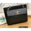 Chanel Vintage Gold-Tone Metal CC Logo Shopping Tote Bag 6706 Lambskin Black