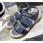 Chanel Logo Beach Sandals Tweed Blue Spring 2022