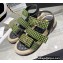 Chanel Logo Beach Sandals Tweed Green Spring 2022