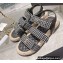 Chanel Logo Beach Sandals Tweed Black Spring 2022