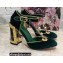 Dolce & Gabbana Painted Heel 10.5cm T-strap Pumps Velvet Green 2021