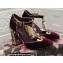 Dolce & Gabbana Painted Heel 10.5cm T-strap Pumps Velvet Burgundy 2021