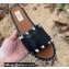 Valentino Grainy Calfskin Leather Rockstud Espadrilles Slide Sandals Black 2022