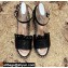 Valentino Studded Ruffled Leather Wedge Espadrilles Sandals Black 2022