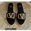 Valentino Leather Vlogo Espadrilles Slide Sandals Black 2022