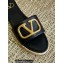 Valentino Leather Vlogo Espadrilles Slide Sandals Black 2022