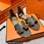 Hermes Epsom Calfskin Santorini Sandals Handmade Etoupe