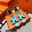 Hermes Epsom Calfskin Santorini Sandals Handmade Light Blue