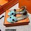Hermes Epsom Calfskin Santorini Sandals Handmade Light Blue