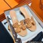 Hermes suede goatskin with rhinestone Oasis Sandals Beige