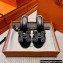 Hermes suede goatskin with rhinestone Oasis Sandals Black