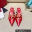 Valentino Crystal VLogo Signature Leather Heel Mules Red 2022