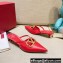 Valentino Crystal VLogo Signature Leather Heel Mules Red 2022