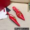 Valentino Crystal VLogo Signature Leather Heel Mules Red 2022