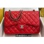 Chanel Large/Jumbo Classic Flap Handbag A58600 in Caviar Leather with Edge Stitching Red/Silver